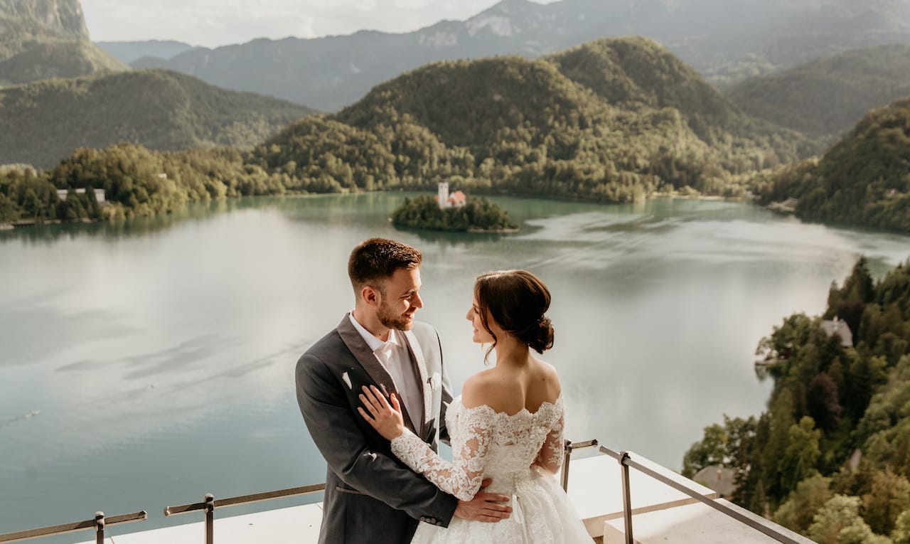 Wedding couple at the Lake Bled Castle venue