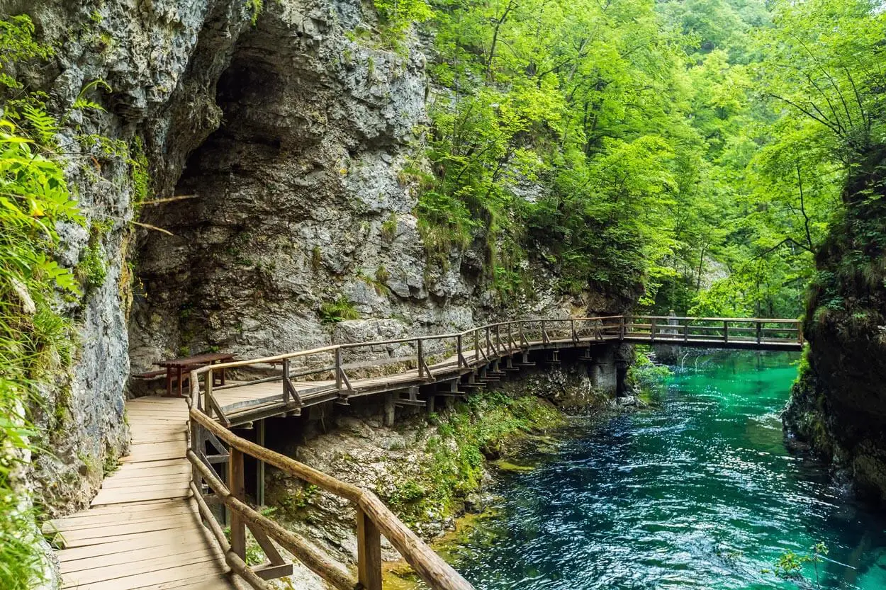 Vintgar Gorge river and walking path near Lake Bled