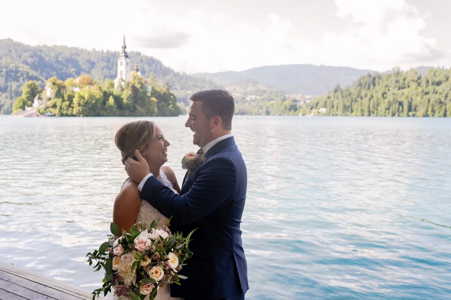 J & C · Lake Bled Island Church wedding