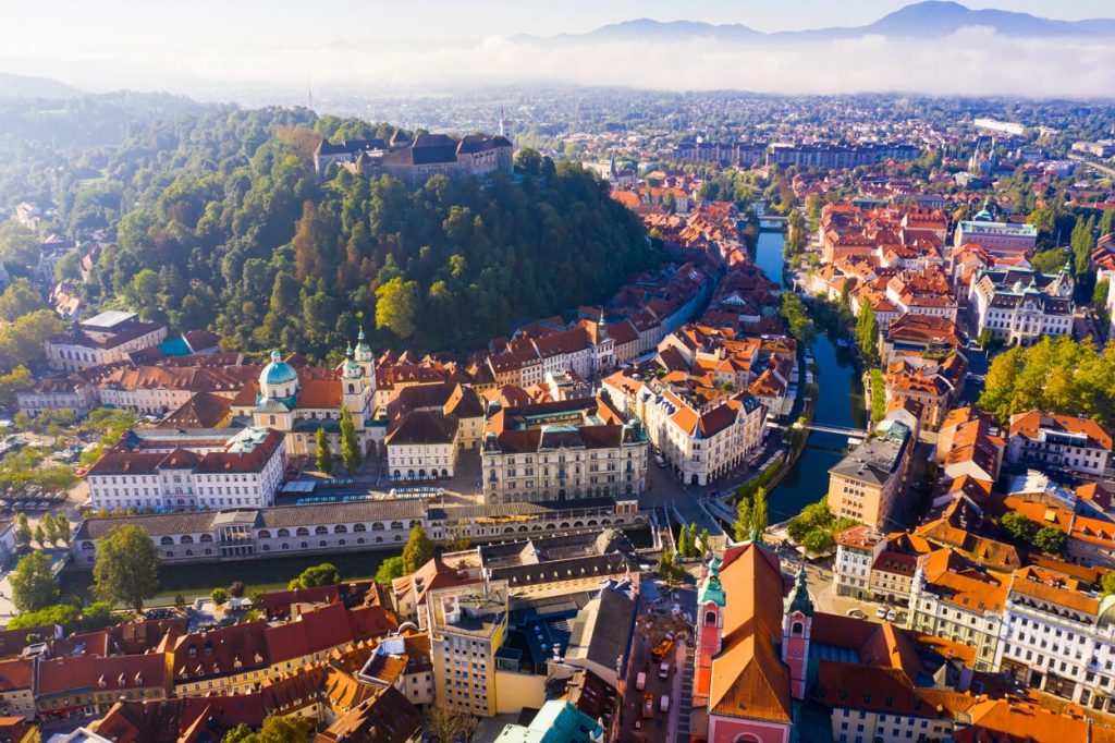 Capital of Slovenia Ljubljana with Castle on the hill