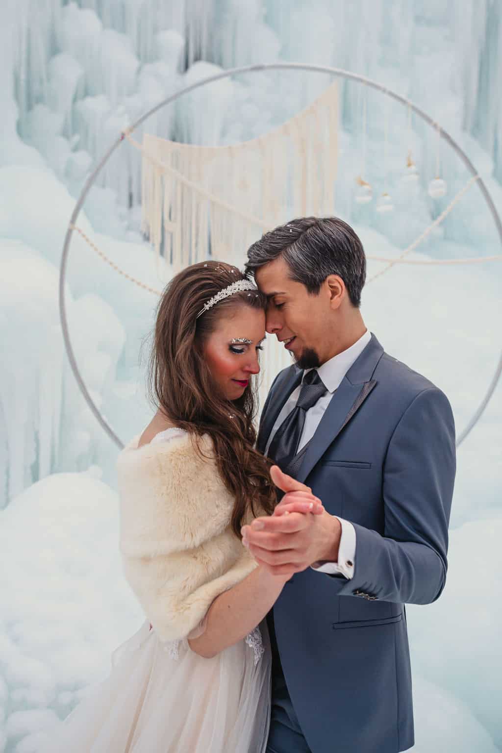 Bride and groom in ice land.